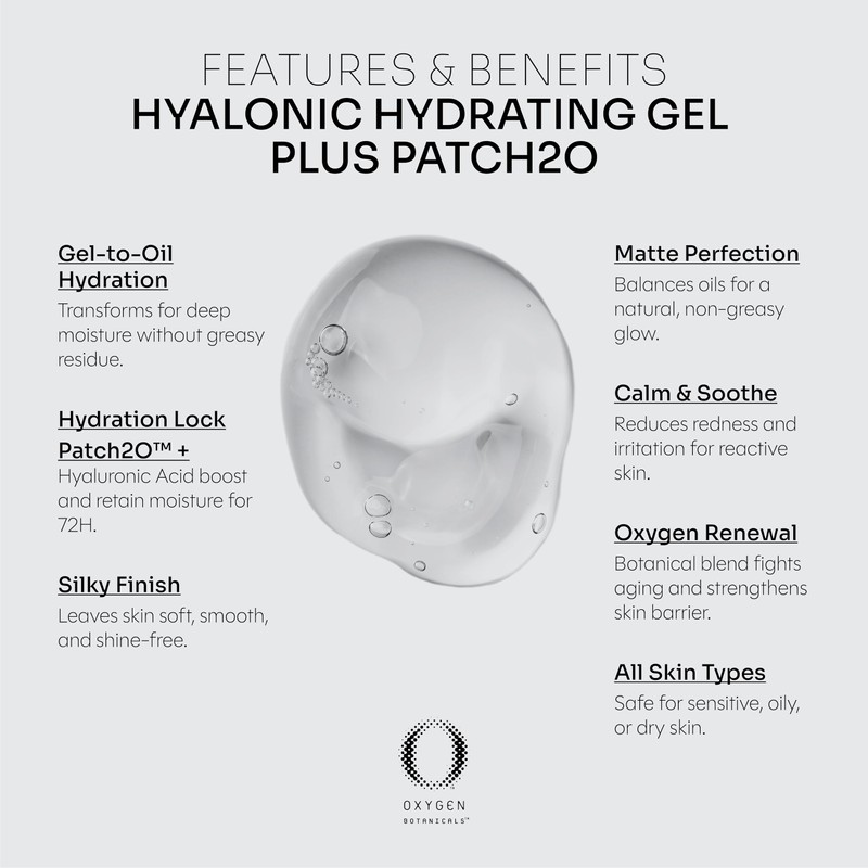 Oxygen Botanicals Hyaluronic Hydrating Gel plus PATCH2O -Moisturizing gel for