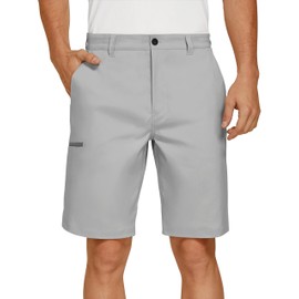 PULI Men's Golf Shorts 10 Inseam Casual Quick Dry Stretch Chino Shorts with Pockets for Hiking Outdoor Bright Grey 34