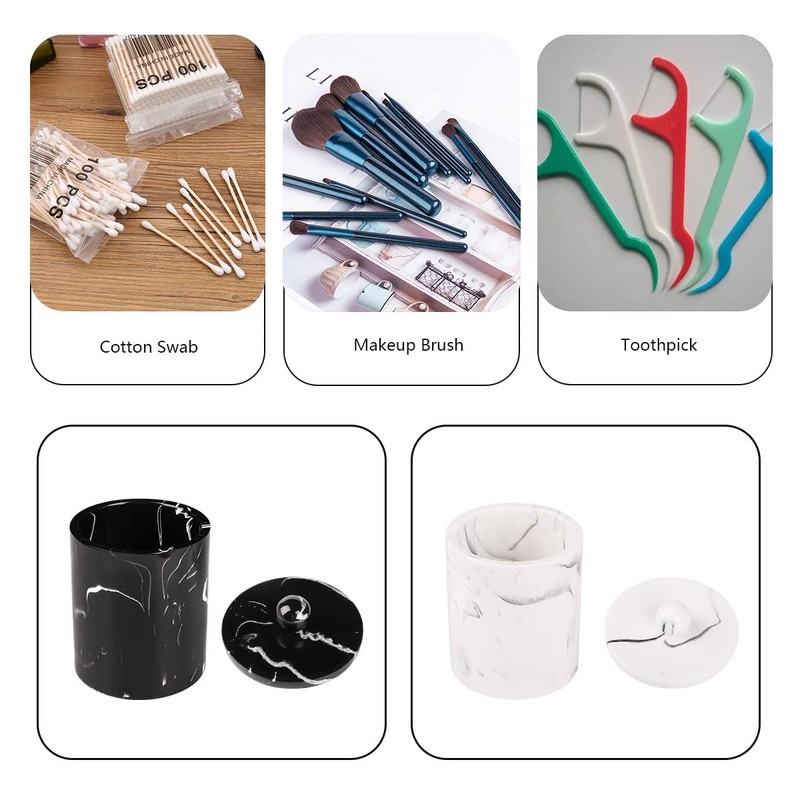 Tonxus Marble Qtip Holder with Lid, White Resin Cotton Swab