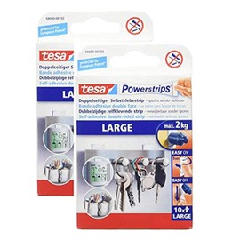 tesa Powerstrips® Large for max. 2kg, pack of 10 strips (2 packs), White, large