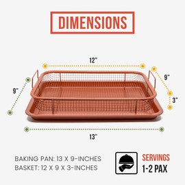 Chef Pomodoro Air Fryer Basket for Oven 12.8" x12.4", 2-Piece Set Air Fryer Pans for Toaster Oven with Air Fryer Option, Rectangle Oil-Free Crisper Tray for Oven, Dishwasher Safe