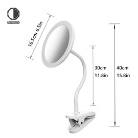 6.5" Clip-On Magnifying Vanity Mirror - 5X Magnification, USB Rechargeable, Lighted, Travel-Friendly (White)