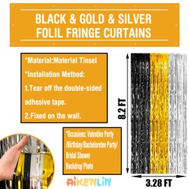 AIKENLIN 4 Pack 3.2ft X 8.2ft Gold Silver Foil Fringe Curtains Streamers Curtains Metallic Foil Fringe for Photo Booth, Decoration