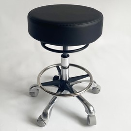 LINCHARM.COM Heavy Duty Rolling Stool Adjustable Height with Wheels 500lb Capacity，Swivel Tall Stool with Big Thick Cushion,for lab Doctor Massage Medical Ergornomic Aluminium Base (Black)