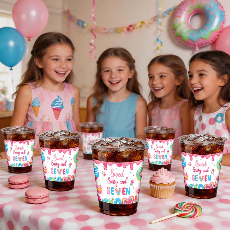 50 PCS Sweet Sassy and Seven Birthday Plastic Cups,12 OZ