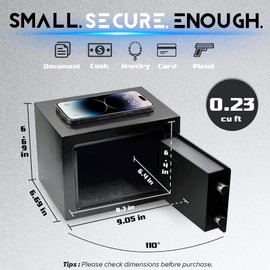 Othralith Small Safe Box for Money, 0.23 Cu Ft Mini Money Safe Security Lock Box for Home Dorm Use, Digital Home Safes with Keys & Code for Cash Gun Office Hotel, 9.05" W x 6.69" D x 6.69" H (Black)