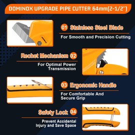 DOMINOX PVC Pipe Cutter, Cuts up to 64mm, Ratchet PVC Cutter Tool with SK5 Blade and Aluminum Alloy Body