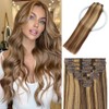 MIBOLT Clip in Human Hair Extensions - Dark Brown/Blonde Real