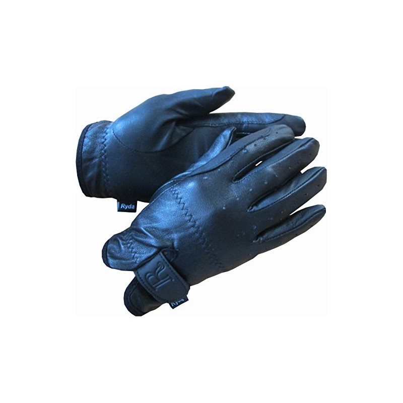 Ryda Childrens Leather Horse Riding Gloves Black or Brown (Medium,