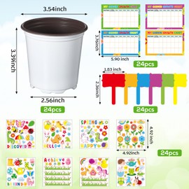 Capoda Garden Flower Pots Crafts Kit DIY Spring Plastic Seedling Nursery Pots with Stickers Plant Labels Growth Charts Planting Growing Tools Classroom Activities Project Gifts(24 Sets,Round)