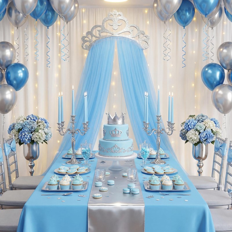 Blue 3 Pcs Princess Party Decor, Glitter Felt Crown, 2.5x8ft