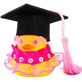 wonuu Graduation Duck Car Dashboard Decor Rubber Duck, Car Ducks Ornaments for Graduation Gift with Heart Shape Sunglasses, Rose Skirt