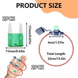 2-Pack Inline Fuse Holder, 12 AWG In-Line Standard Blade Fuse Holder with Caps 12V 30A Automotive Replacement Fuses, Waterproof Mini Fuse Holder Copper Wire Cable for Car Truck Motorcycle Boat