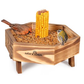 MIXXIDEA Ground Bird Feeder for Outdoors, Wooden Mesh Seed Tray for Bird Feeders, Great Attracting Garden Yard Decoration for Wild Birds Squirrels Chicken Dove, Brown