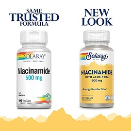 SOLARAY Niacinamida 500 mg | Vitamina B-3 | Metabolismo energético, circulación, nervios y apoyo a la salud de la piel, 100 CT