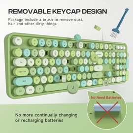 Atelus Computer Keyboard Wired, Plug Play USB Keyboard with Large Number Pad, Caps Indicators, Foldable Stands, Full Size Keyboard for Windows PC Laptop (Green Colorful)