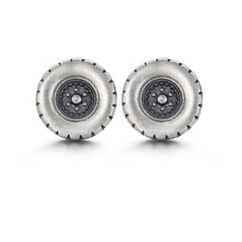 Vintage Tire Tread Round Stud Earring for Men, Silver Tone, Creative Unisex Design,ER121