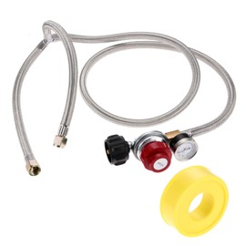 Aupoko RV Propane Regulator 2 Tank Hoses 0-30 PSI with Gauge, Dual Propane Regulator QCC1/Type1 to 3/8" Female Flare Fitting, Propane Y Splitter for Heaters/Grills, Fire Pit, Burner, Turkey Fryer