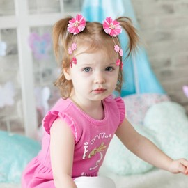 OAOLEER 6PCS Hair Bows for Girls, Pink Flower Hair Accessories for Girls Grosgrain Ribbon Bows With Alligator Clips Girl Hair Accessories for Kids Teen Back to School (Flower Bows-Pink)