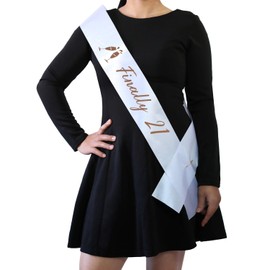 Finally 21 Birthday Sash,White Sash With Rose Gold Foil Lettering for 21st Birthday Party,Birthday Decorations Gifts for Birthday Party Favors,Women's Birthday Gifts