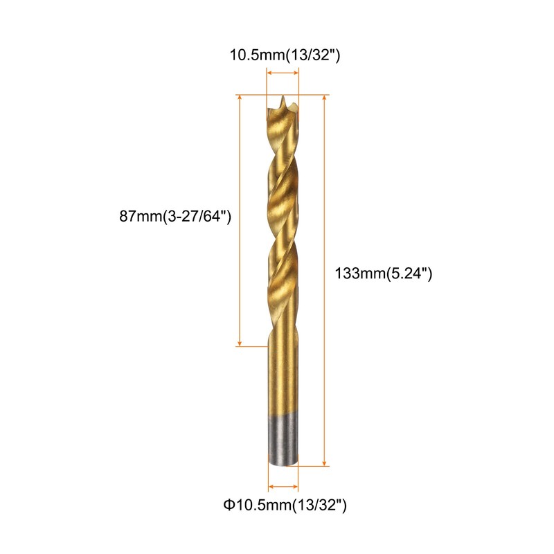 HARFINGTON 2pcs Brad Point Drill Bit 10.5mm(13/32") Dia Straight Round