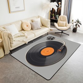 Vinyl Record Area Rug CD Card Living Room Rugs for Bedroom Home Decorative Grey Black Disc Music Carpet Ultra Soft Non-Slip Indoor Floor Mat 4'x5'