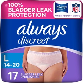 Always Discreet Adult Incontinence & Postpartum Underwear for Women, Maximum, Large, 17 Count (Packaging May Vary)