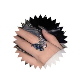 Xduargs Boho CZ Butterfly Open Ring Silver Butterfly Finger Ring Vintage Crystal Butterfly Open Knuckle Ring Punk Adjustable Stacking Ring Jewelry for Women