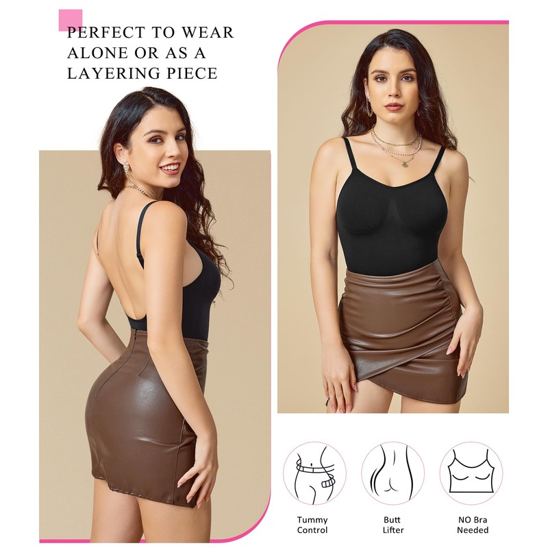 BRABIC Women's Backless Shapewear Bodysuit Tummy control Thong Seamless Body