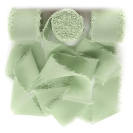 Vorysum Eucalyptus Green Ribbon Chiffon Ribbon Green Ribbon Ribbon for Wedding Invitations, Bridal Bouquets, Festival Ribbons Gift Wrapping, 3 Rolls 40mm x 5 Metres, Light Green