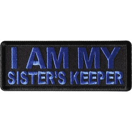 Patch, Embroidered Patch (Iron-On or Sew-On), I Am My Sister's Keeper Blue on Black, 4" x 1.5"