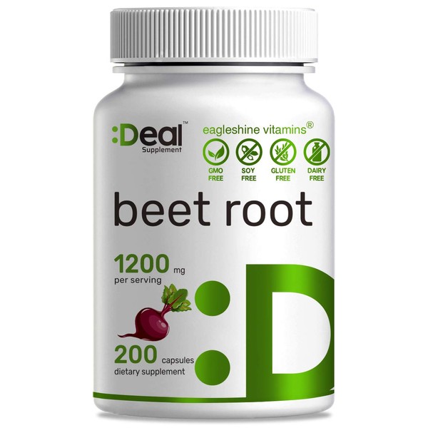 Deal Supplement Beet Root Capsules,1200mg Per Serving, 200 Count, Support Lower Blood Pressure, Improve Performance, Promote Skin Condition & Boost Immune System