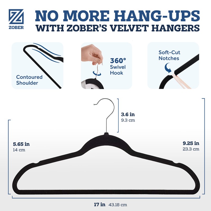 Zober Velvet Hangers - Black for Coats, Pants & Dress