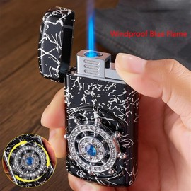 (No Fuel Included) Windproof Blue Flame Lighter, Torch Butane Lighter, Metal Refillable Butane Lighter, Gift for Men(C)