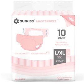 SUNKISS Masterpiece Adult Diapers with Tabs, Unisex Disposable Incontinence Briefs for Women and Men, Odor Control, Pink, Large/XLarge, Previously Large,10 Count