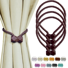 Yazikisa Curtain Tiebacks for Curtains, Pack of 4, Magnetic Curtain Holders, Draped Rope, Buckle, Elegant, Outdoor, Dining Room, Bedroom, Decoration, Coffee, Brown