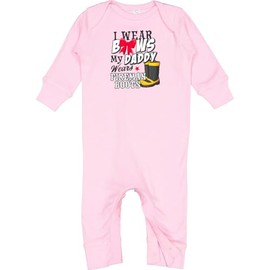 inktastic I Wear Bows My Daddy Wears Fireman Boots Baby Romper Coveralls 12 Months Pink 2f955