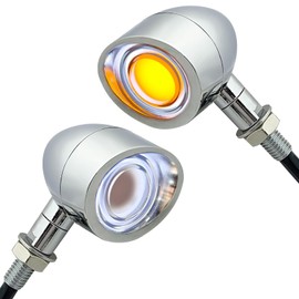 FATECIM 2X Motorcycle LED Front Turn Signals Running Driving Light Visor Heavy Duty Motorbike White Amber Light Blinker Indicator for Bobber Harley Honda Yamaha Suzuki Kawasaki Cruiser Chopper Chrome