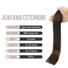 Tape in Brazilian Human Hair Extensions 100% Remy Human Hair Glue in Extensions Balayage Seamless Silky Straight Skin Weft Hair(20Inch #2 Dark Brown 20pcs 50g)