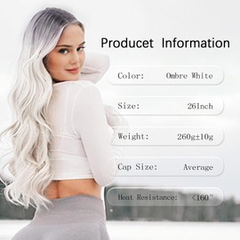 T-color Long White Wavy Wig for Women 26 Inch Middle Part Curly Wavy Wig Natural Looking Synthetic Heat Resistant Fiber Wig for Daily Wear, Party, Cosplay