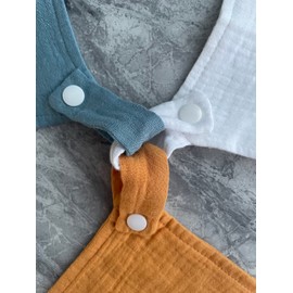 Baby Luxe 5-in-1 Mini Muslin Square, Bib, Toy Holder, Washcloth, Comforter - With Clip Attachment For Baby Bag, Pacifiers, Teething Toys and More (Set of 3: Medium Blue, Tan, White Cloth)