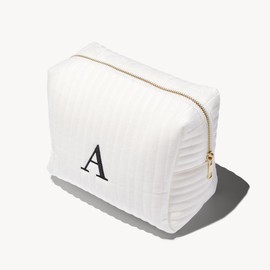 Personalization Universe Initial Embroidered Large Velvet Makeup Bag - Ivory