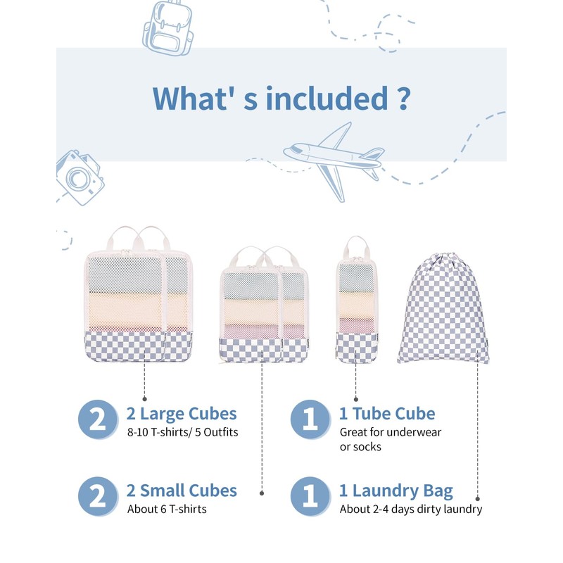 Narwey Compression Pack Cubes for Suitcase and Backpack, 6 Pieces