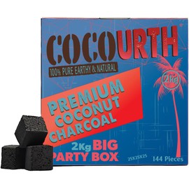 CocoUrth 100% Natural Hookah Coconut Shell Charcoal Cube 25x25x25mm Electric Burner Briquettes Used Also for Cooking, Grilling, Barbecuing, Incense Narguile Coal (2kg)