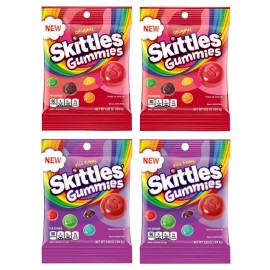 Nickanny's SKITTLES Gummy Candy Original and Wild Berry 5.8oz Bag Bundle - Includes 4 Bags