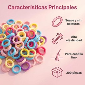200 Pcs Ligas para Cabello Elásticas,Scrunchies para Cabello Sin Costura,Donas para el Cabello Niña y Mujer,Cintas de Pelo para Coletas de Ligas Cabello Grueso y Rizado,Goma Bandas(Multicolor)