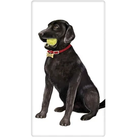 Mary Lake-Thompson BT1516 Dog Black Lab Ball Bagged Flour Sack Kitchen Dish Towel 30 x 30 Inches