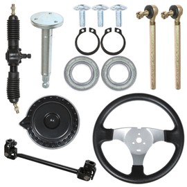 munirater 300mm Steering Wheel Steel Kit 320mm Gear Rack Pinion Adjustable Shaft Set Replacement for 110CC Go Kart