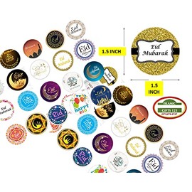 Eid Mubarak Stickers[ 200 ] Eid Decoration Happy Eid Mubarak (1.5 Inch) Eid Stickers Sheets Eid Gift for Kids Ramadan Favors Eid Favors Islamic Gifts 123