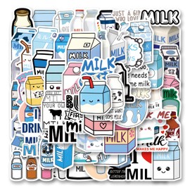 62pcs Milk Stickers Pack, Aesthetic Vinyl Waterproof Sticker Decals for Water Bottle,Laptop,Phone,Skateboard,Scrapbooking,Bumper for Kids Teens Adults for Party Supply Decor Favor…